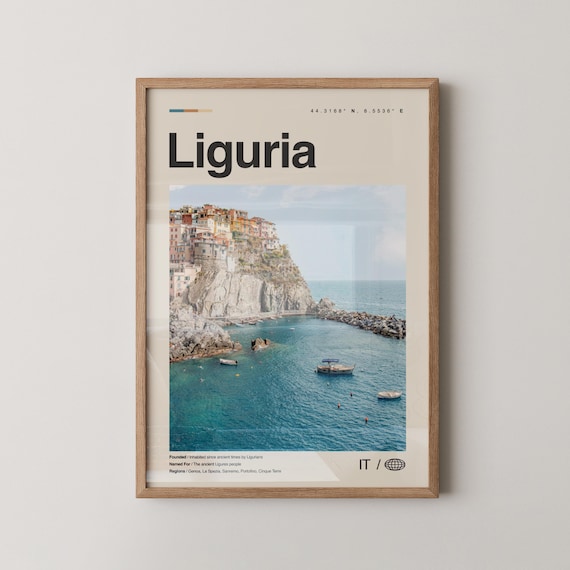 Liguria Print Black And White Wall Art Poster Photo Dcor Map Italy
