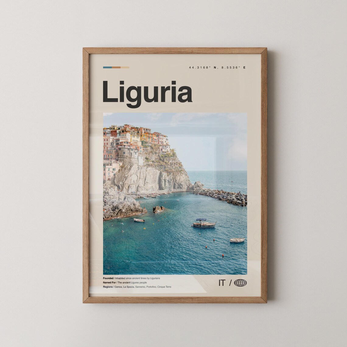 Liguria Italy Travel Poster With Cliffside Town And Boats Photo