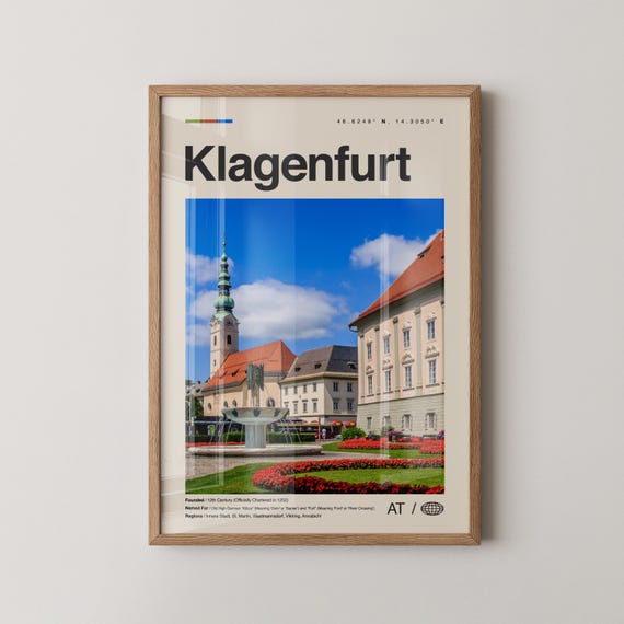 Klagenfurt Print Wall Art Poster Photo Dcor Map Austria