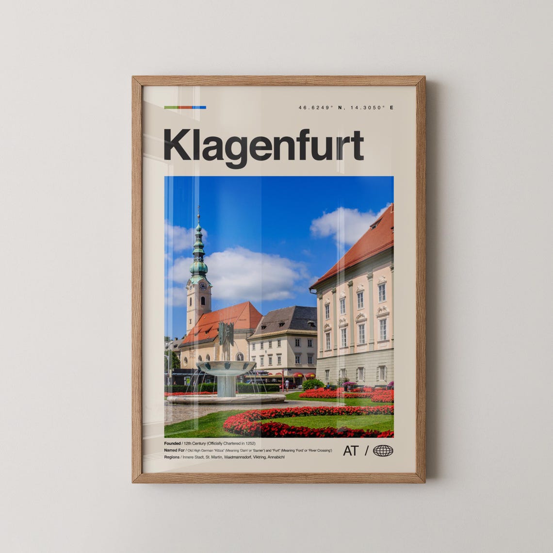 Klagenfurt Print Wall Art Poster Photo Dcor Map Austria