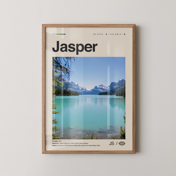 Jasper National Park Turquoise Lake Mountain Photo Poster Canada Wilderness