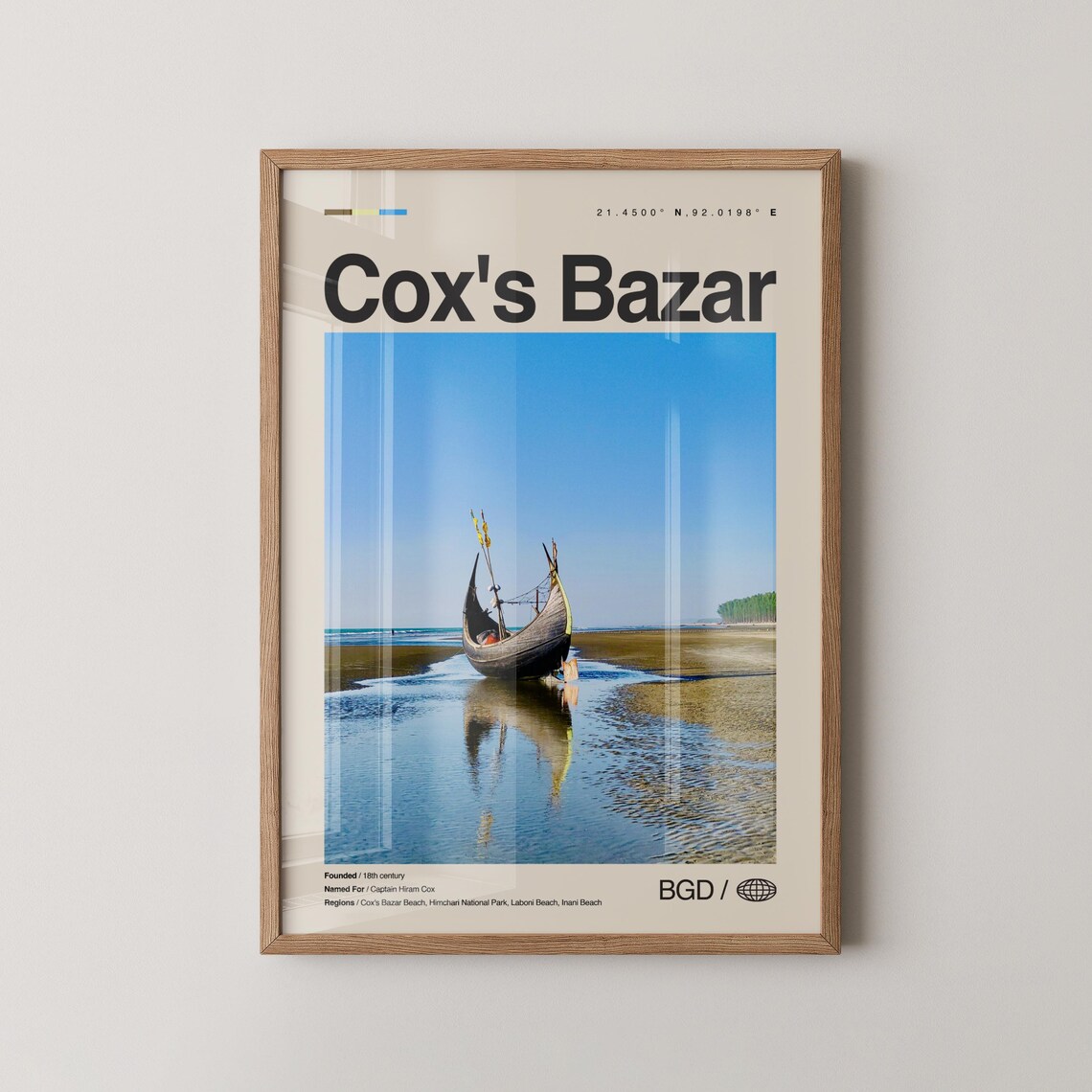 Cox's Bazar Bangladesh Beach Boat Longest Beach Travel Poster
