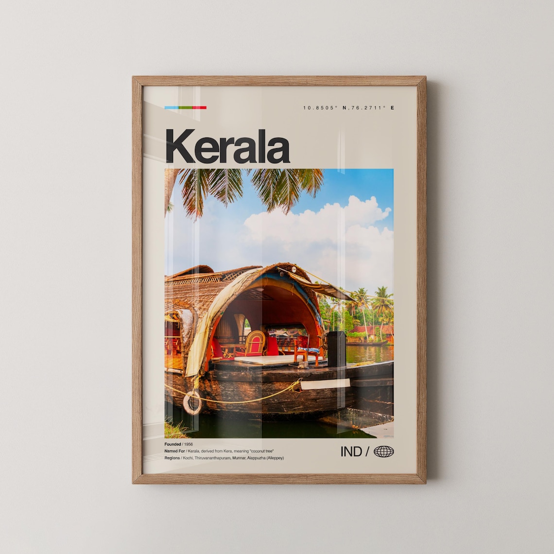 Kerala India Backwater Houseboat Palm Trees Travel Poster With Facts