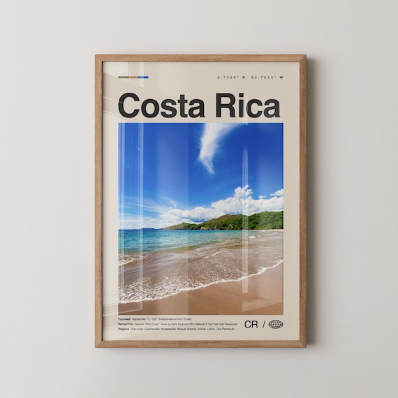 Costa Rica Beach Waves Coastline Minimalist Photo Travel Poster