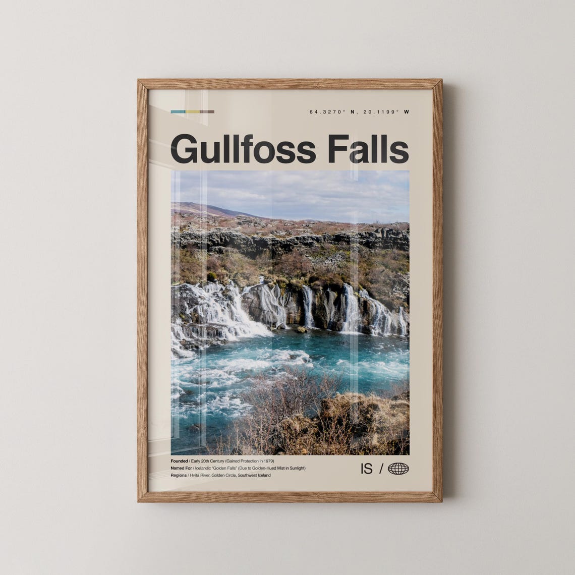 Gullfoss Falls Iceland Golden Circle Waterfall Travel Poster