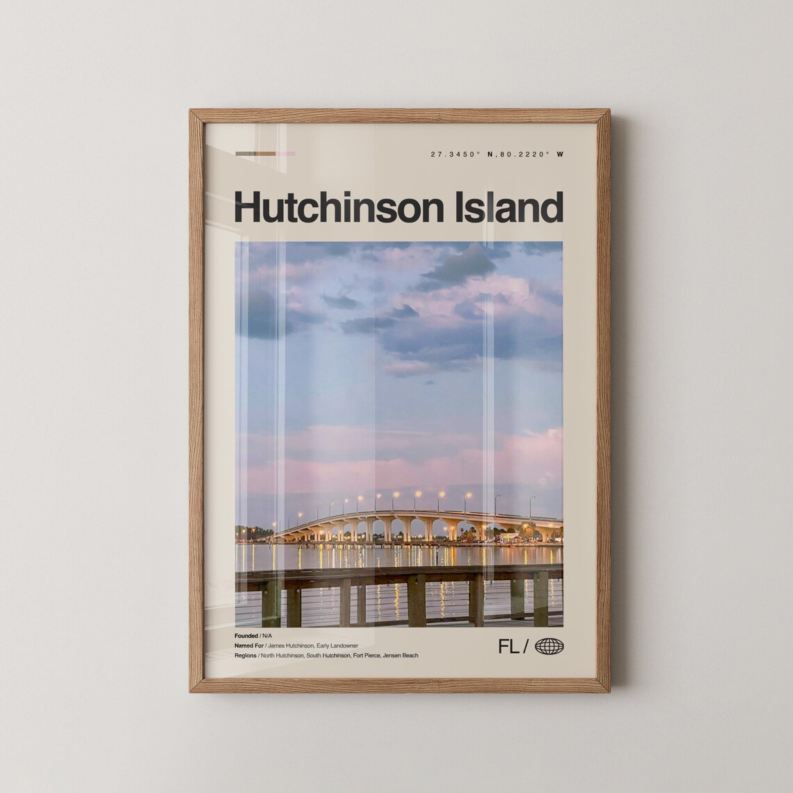 Hutchinson Island Florida Travel Poster Sunset Bridge Photo View