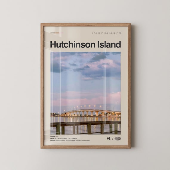 Hutchinson Island Florida Travel Poster Sunset Bridge Photo View