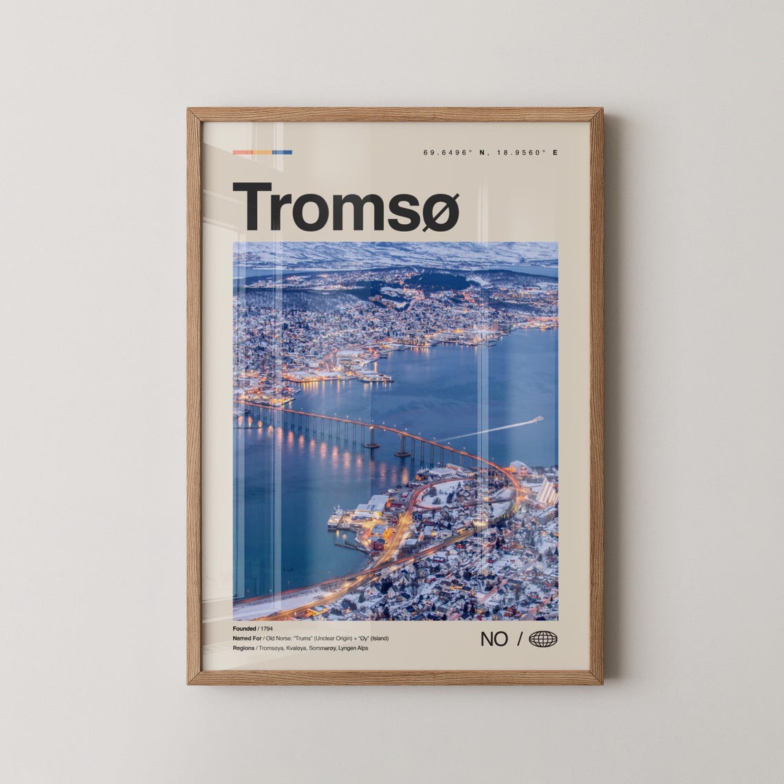 Tromso Norway Arctic City Night Lights Minimalist Travel Poster