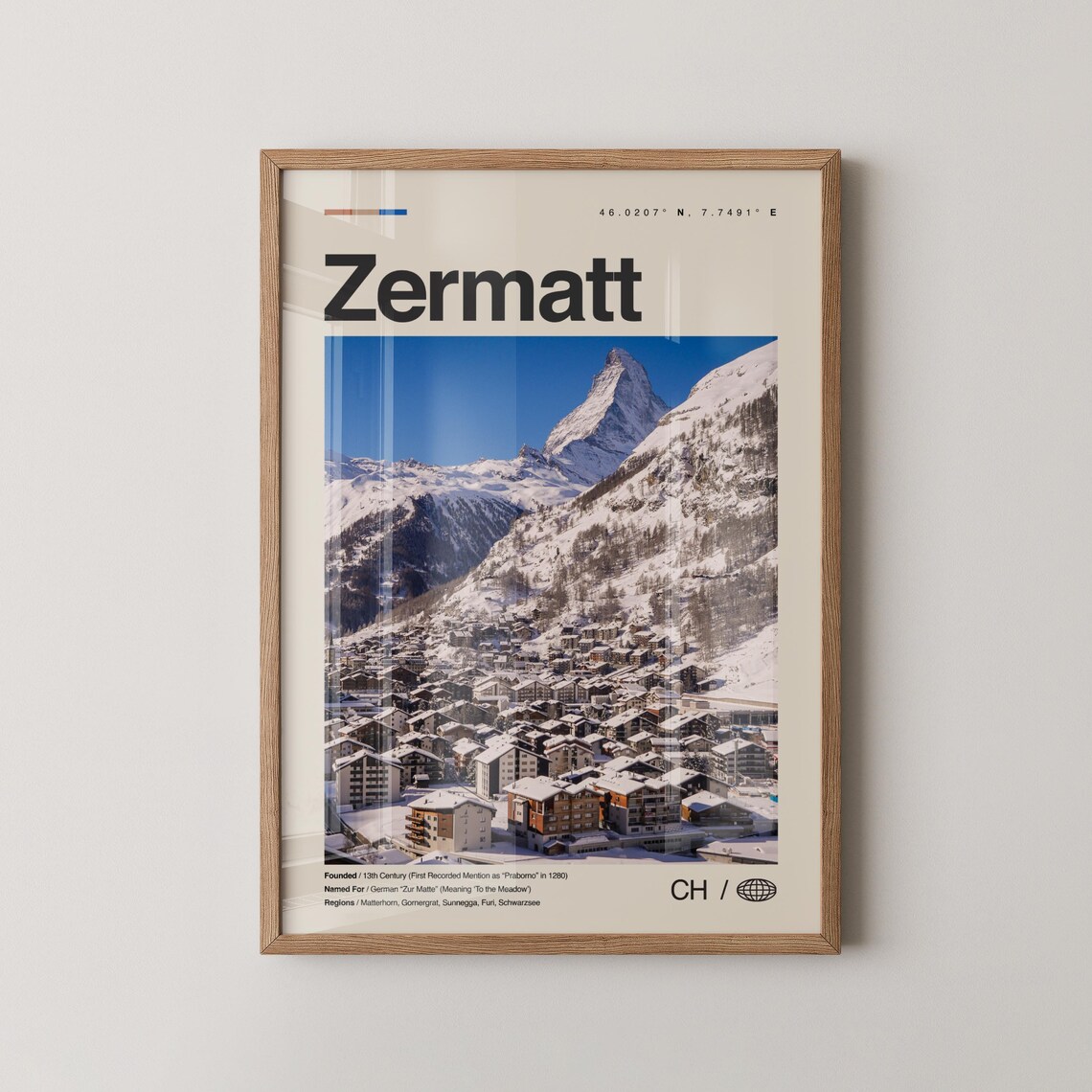 Zermatt Switzerland Travel Poster Matterhorn Alpine Village Wall Decor
