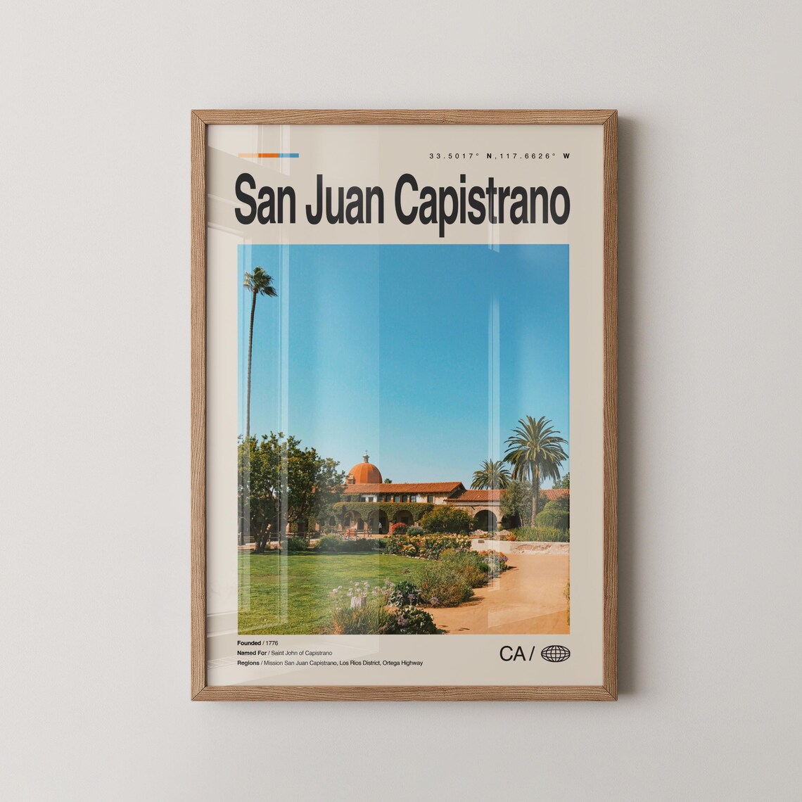 San Juan Capistrano California Mission Travel Photo Poster Coordinates Art