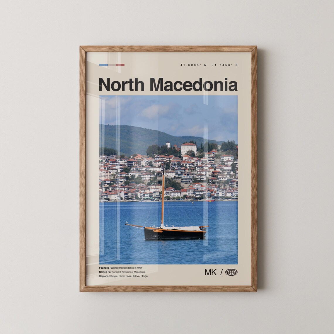 North Macedonia Lakeside Town Sailboat Blue Water Travel Photo Poster