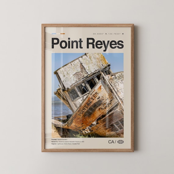 Point Reyes Shipwreck Boat Rustic Coastal California Travel Poster