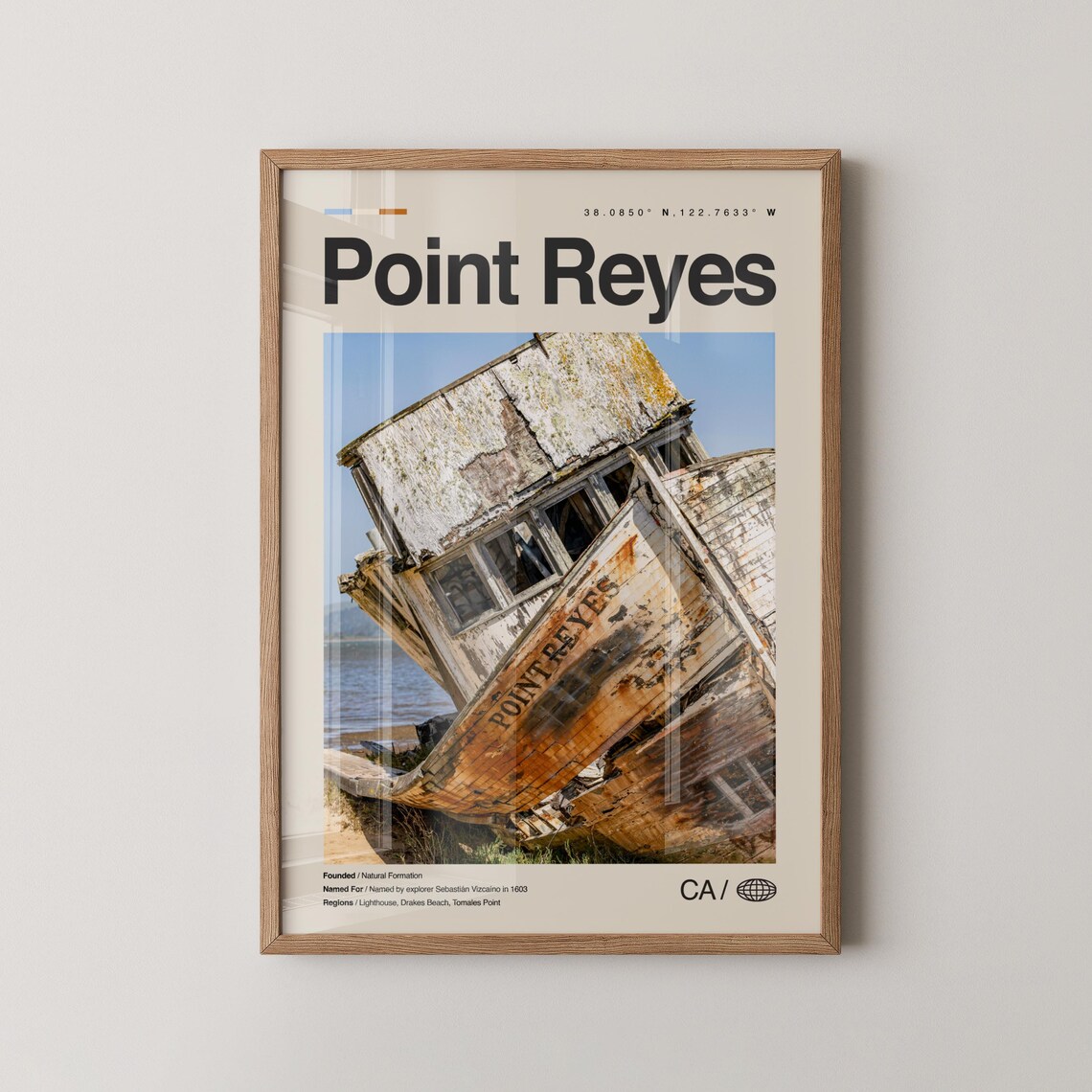 Point Reyes Shipwreck Boat Rustic Coastal California Travel Poster