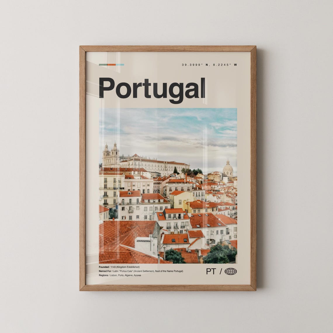 Portugal Lisbon Rooftops Terracotta Vintage Photo Travel City Poster