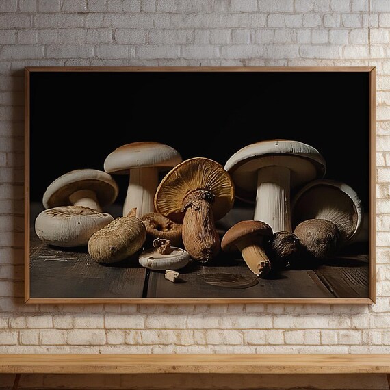 Assorted Mushroom Still Life Dark Moody Botanical Kitchen Poster