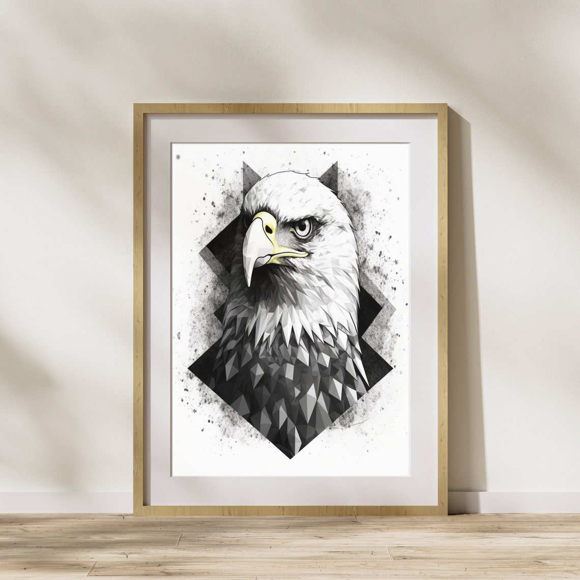 Majestic Geometric Bald Eagle Head Low Poly Black White Art Poster
