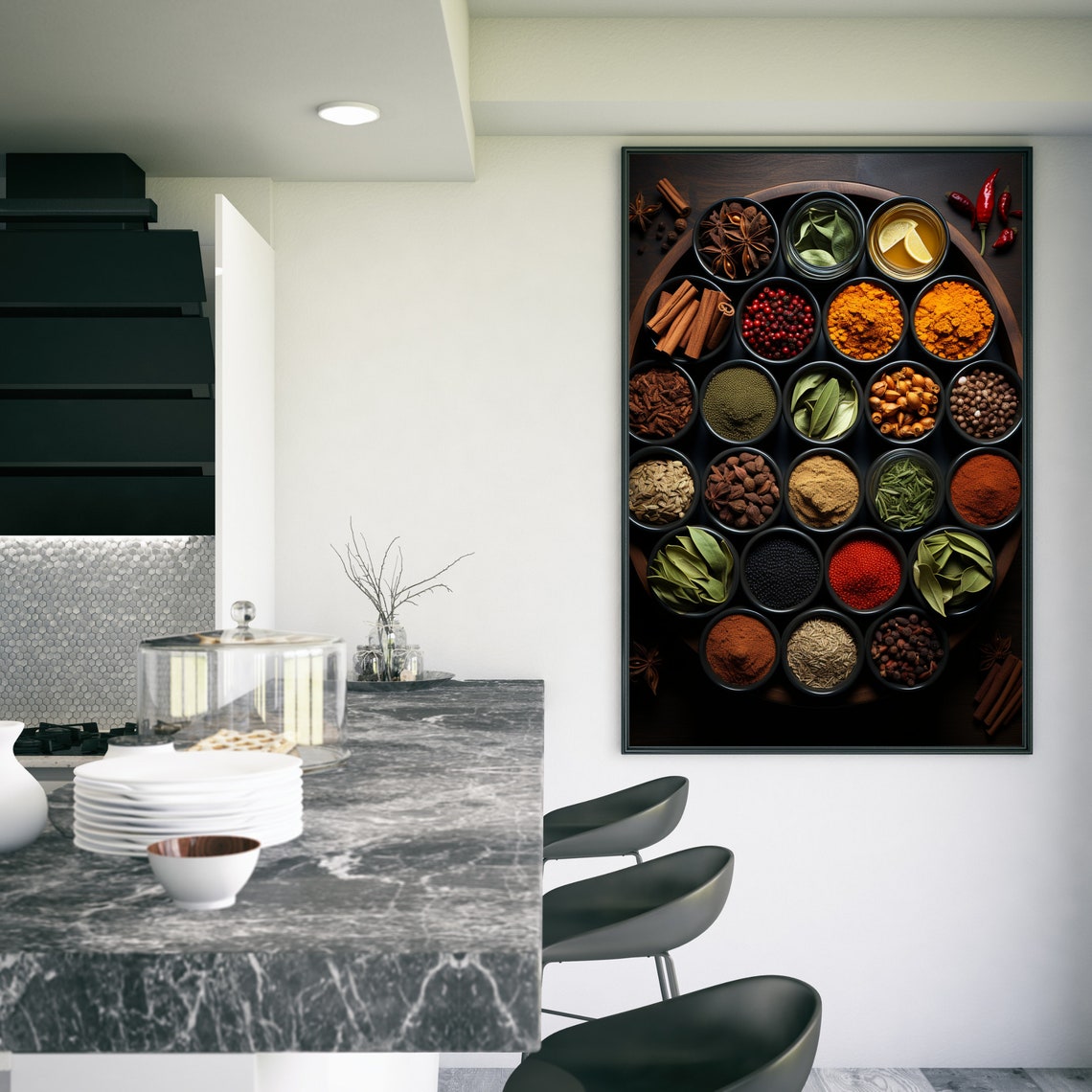 Overhead Spice Bowls Grid Colorful Kitchen Flat Lay Art Poster - Image 3