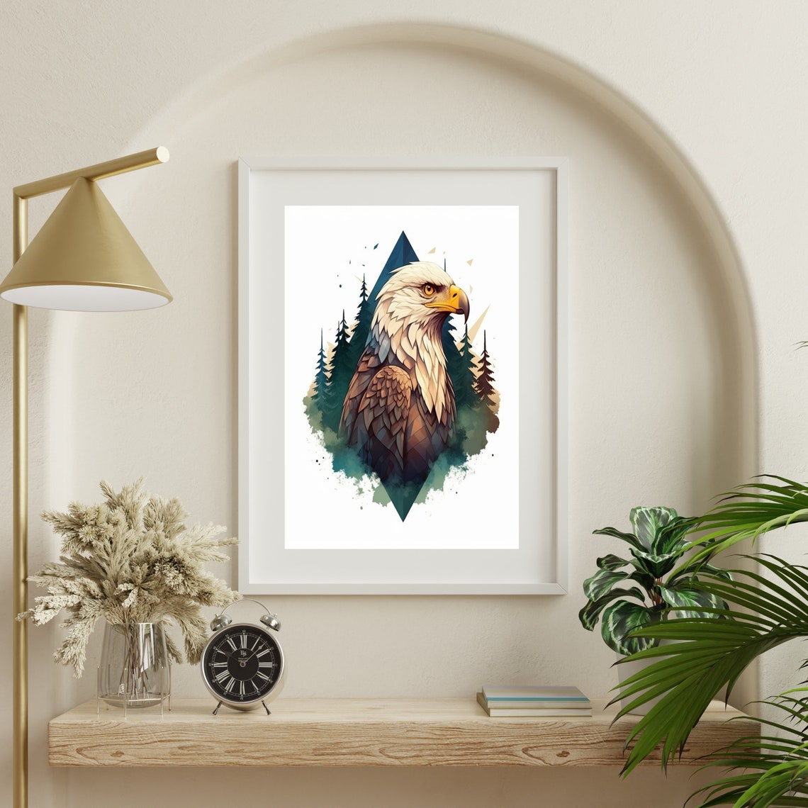 Bald Eagle Geometric Watercolor Pine Trees Triangle Art Poster - Image 4
