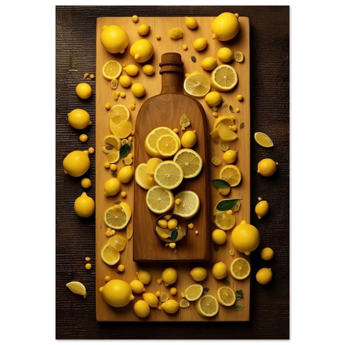 Lemons Overhead Flat Lay Wooden Bottle Board Cheerful Citrus Poster - Image 2