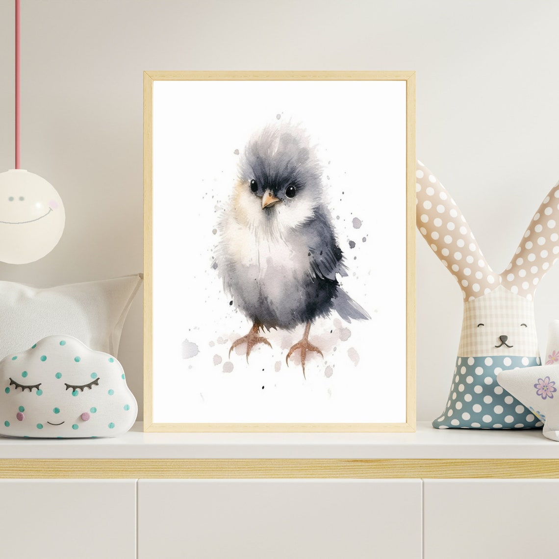 Cute Fluffy Grey Baby Bird Chick Watercolor Nursery Art Poster - Image 4