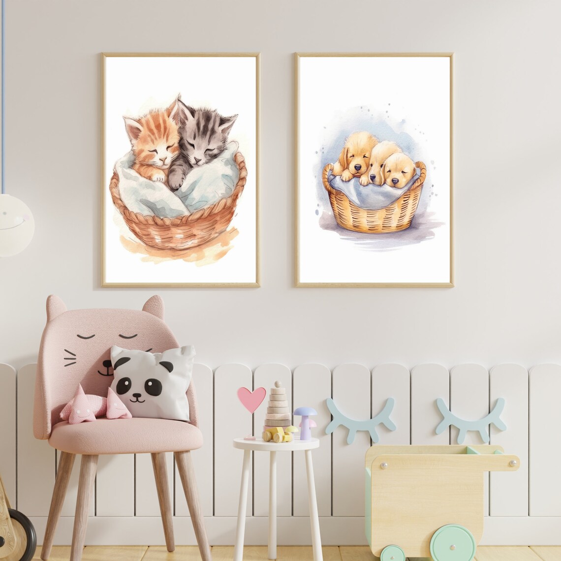 Two Sweet Sleeping Kittens In Basket Watercolor Nursery Poster - Image 3