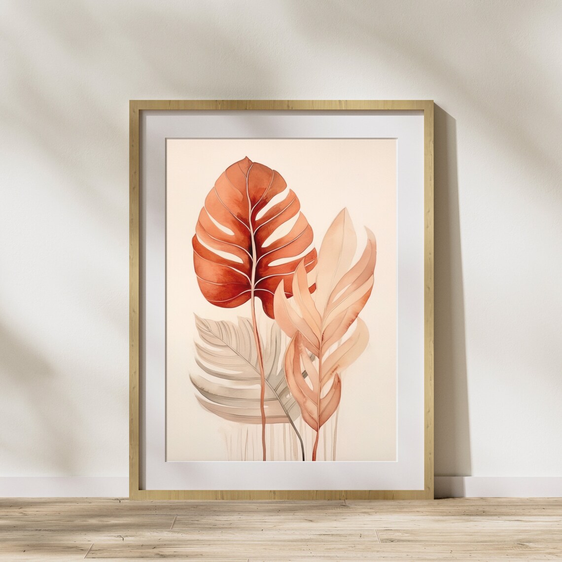 Terracotta Monstera Leaves Watercolour Botanical House Plant Poster