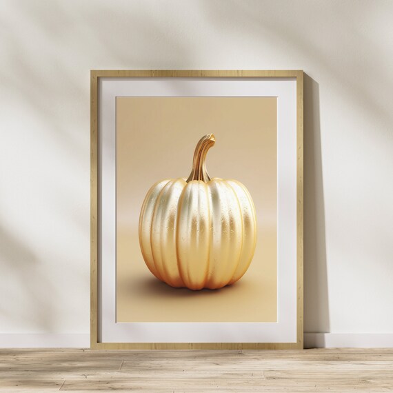 Elegant Golden Pumpkin Minimalist Autumn Still Life Decor Poster