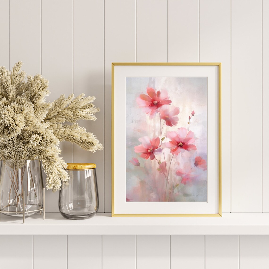Pink Cosmos Flowers Dreamy Watercolor Floral Painting Poster - Image 4