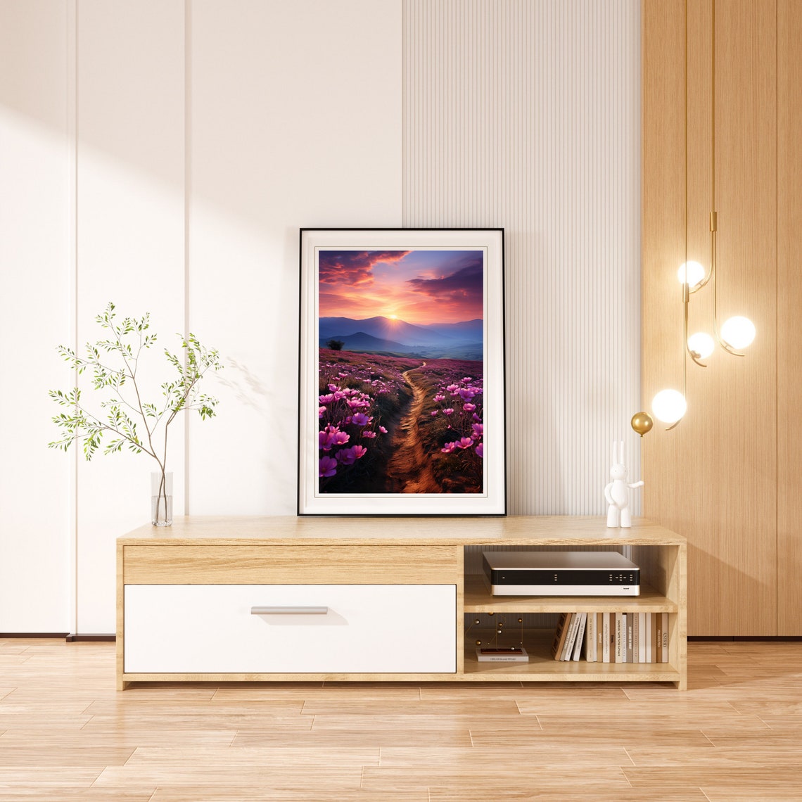 Sunset Mountain Path Pink Wildflower Field Nature Scenic Poster - Image 4