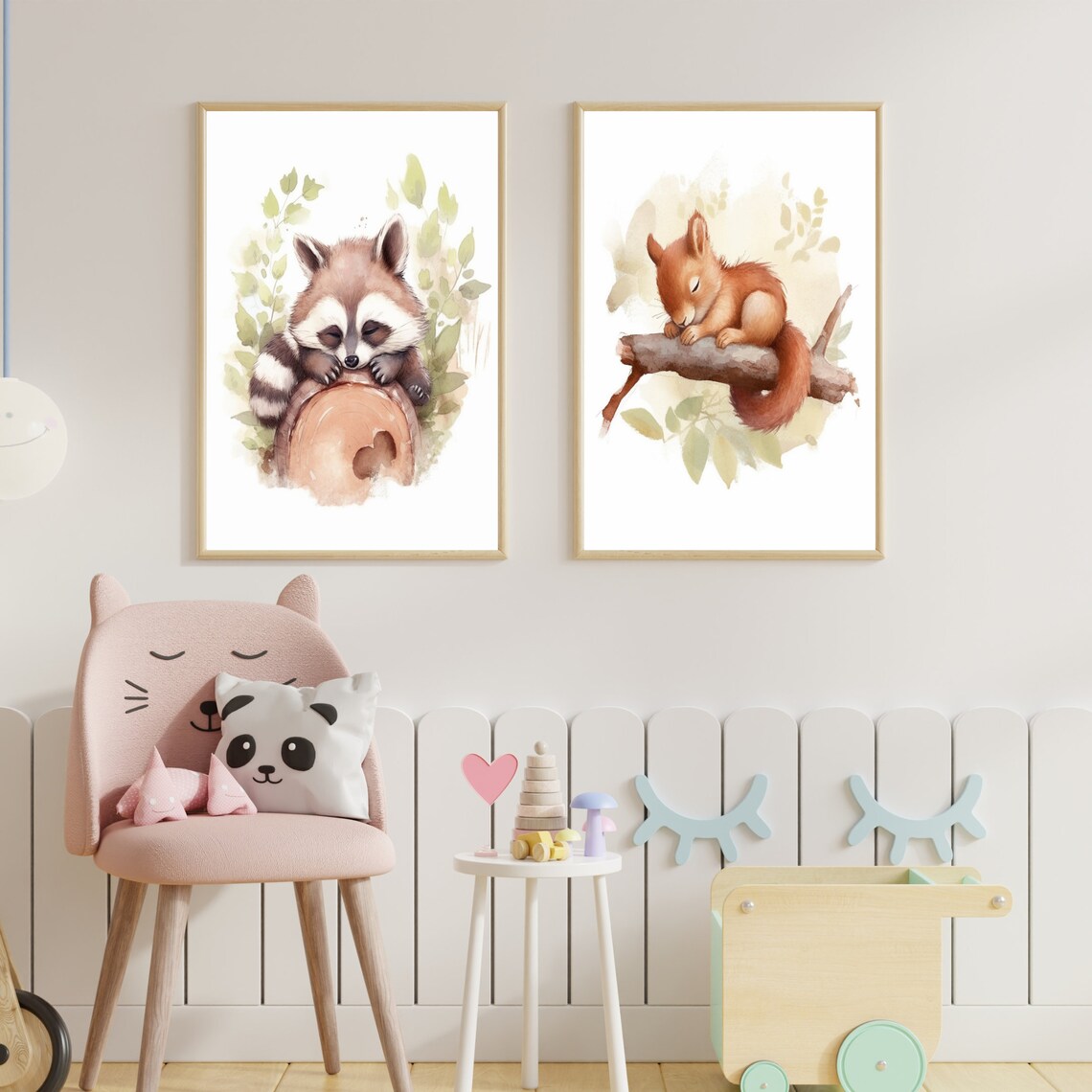 Sleeping Baby Raccoon on Branch Watercolor Nursery Art Poster - Image 3