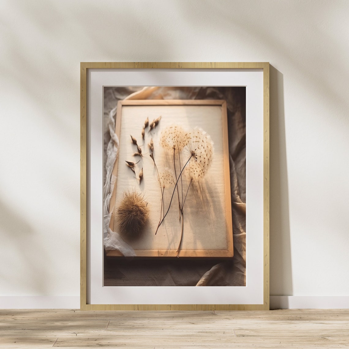 Dried Dandelion Seed Heads Botanical Tray Vintage Style Poster