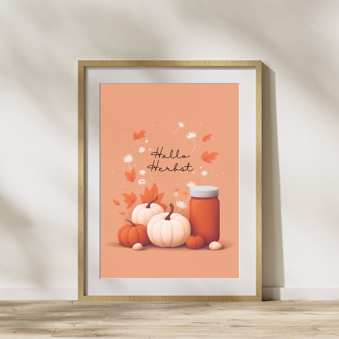 Hallo Herbst Pumpkins And Candle Fall Decor Illustration Poster