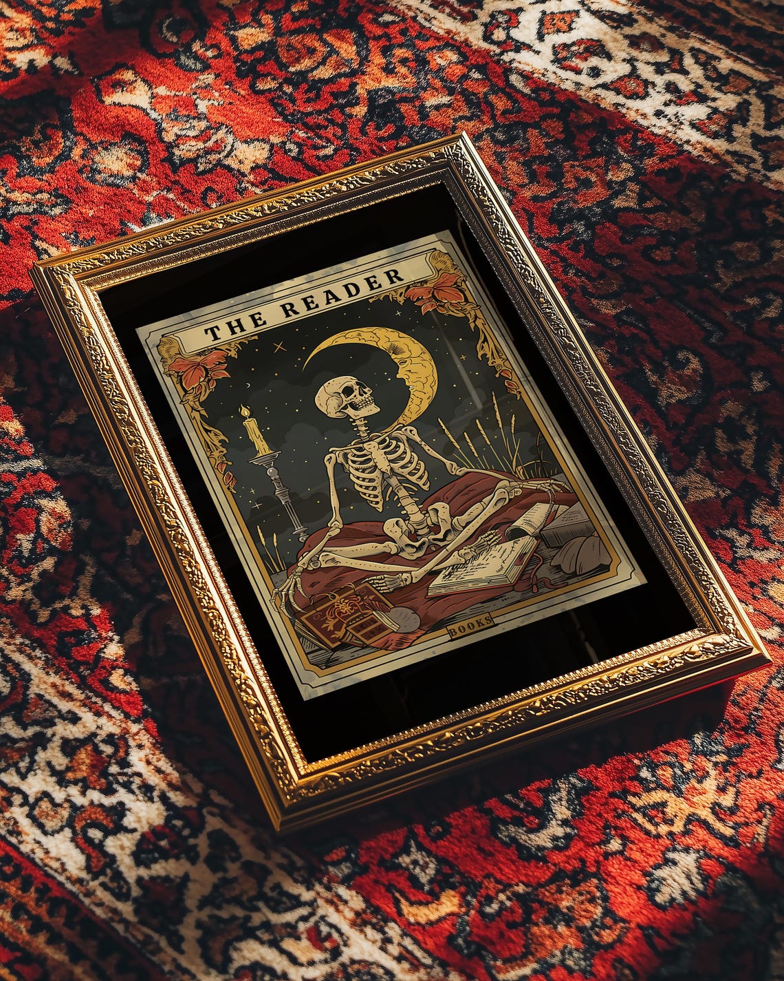 The Reader Tarot Print Skeleton Card Wall Art Book Lover Gift Witchy Reading Nook Bookish Library Decor - Image 3
