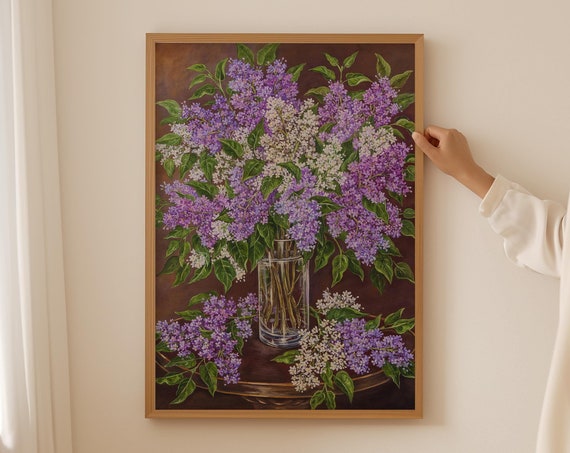 Lilac Flowers Print Moody Still Life Print Vintage Art Print Neutral Still Life Flowers Wall Art Cottagecore Decor