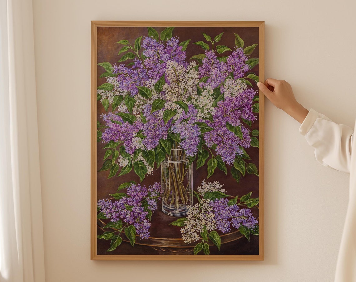 Lilac Bouquet Still Life Painting Floral Vase Classic Wall Art