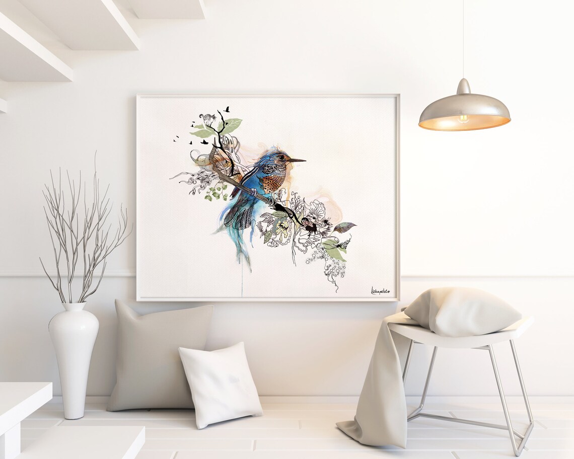 Blue Bird Watercolor Art Print, Bird Lover Gift - Image 2