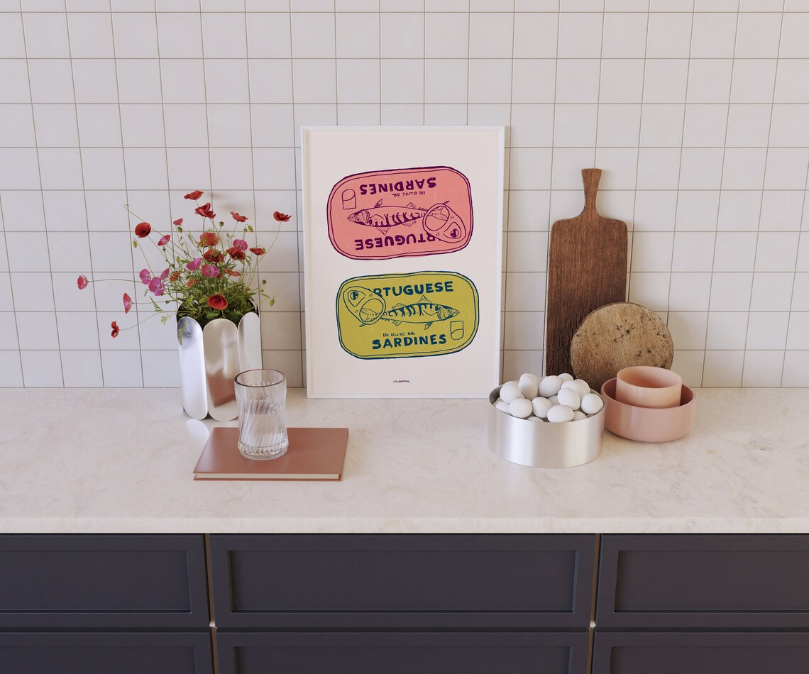 Sardines Vintage Food Poster, Mid-Century Kitchen Art