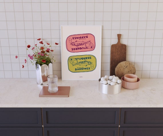 Sardines Vintage Food Poster, Mid-Century Kitchen Art