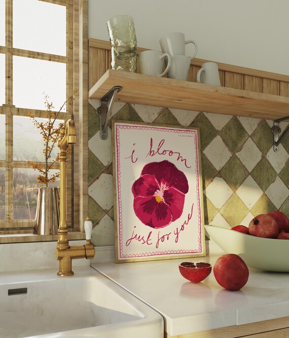 Bloom Art Print Poster Vintage Food Trendy Retro Flower Illustration Mid Century Modern Kitchen Wall