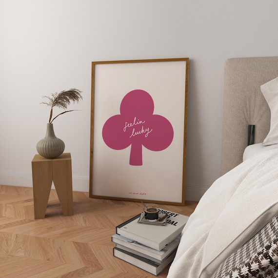 Feelin Lucky Clover Art Print Poster Vintage Trendy Retro Illustration Mid Century Kitchen Wall