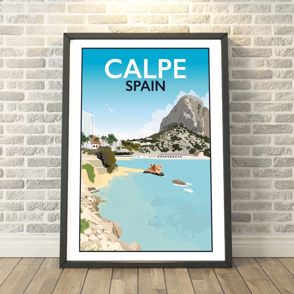 Calpe Spain Coastal Travel Poster With Penon De Ifach Rock Vintage Art