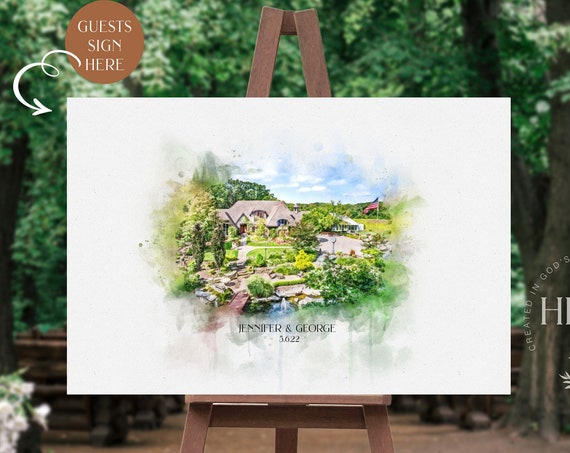 Custom Watercolor Wedding Venue Guest Book Art Print