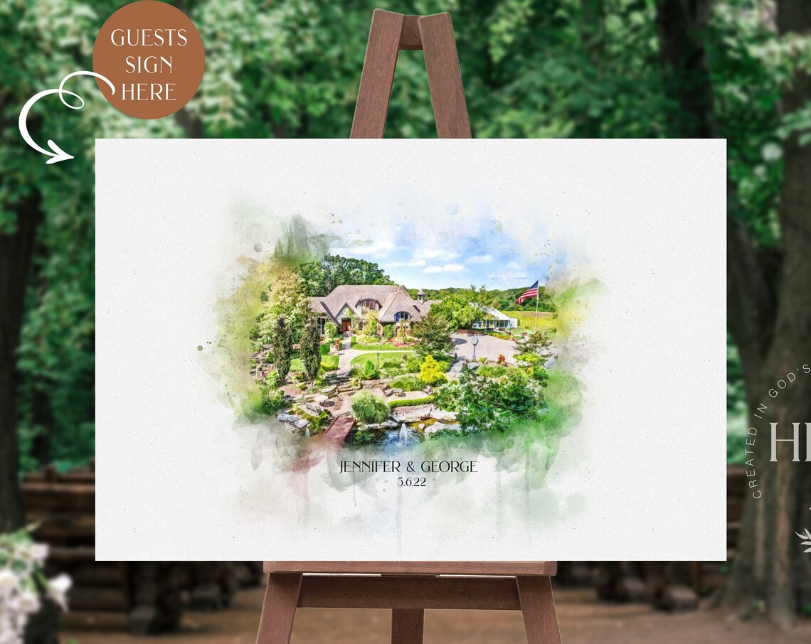 Custom Watercolor Wedding Venue Guest Book Art Print