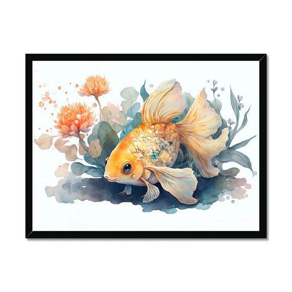 Natures Serenity Goldfish Blossoms 1 Beautiful Watercolor Goldfish Serene Poster Print