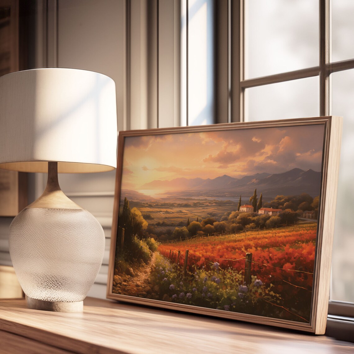 Sunset Over Rolling Farmland With Autumn Fields Farmhouses Poster - Image 3