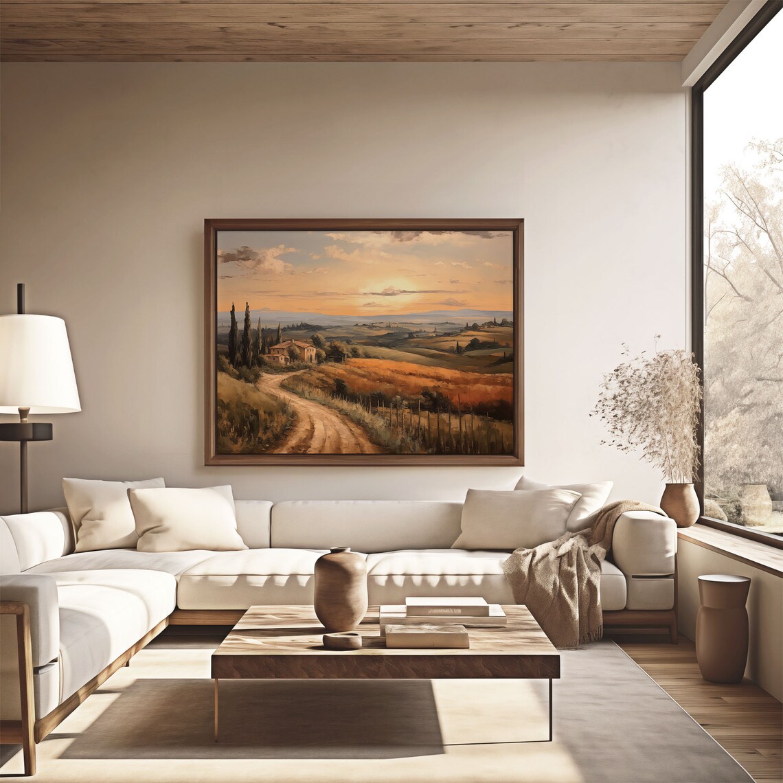 Tuscan Sunset Farmhouse Cypress Dirt Road Autumn Fields Oil Painting Poster - Image 4