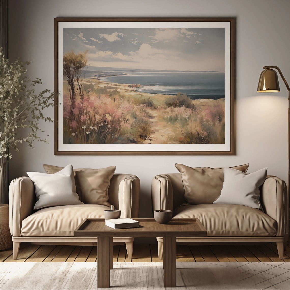 Coastal Wildflower Path by the Sea Oil Painting Style Poster - Image 2