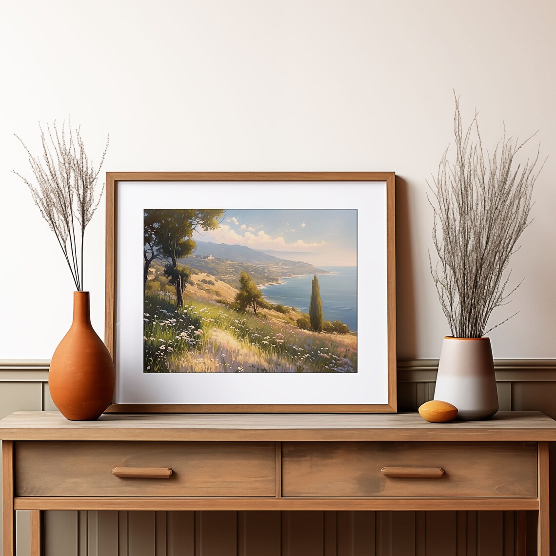 Mediterranean Wildflower Hillside Coast Trees Sunny Seaside View Poster - Image 4