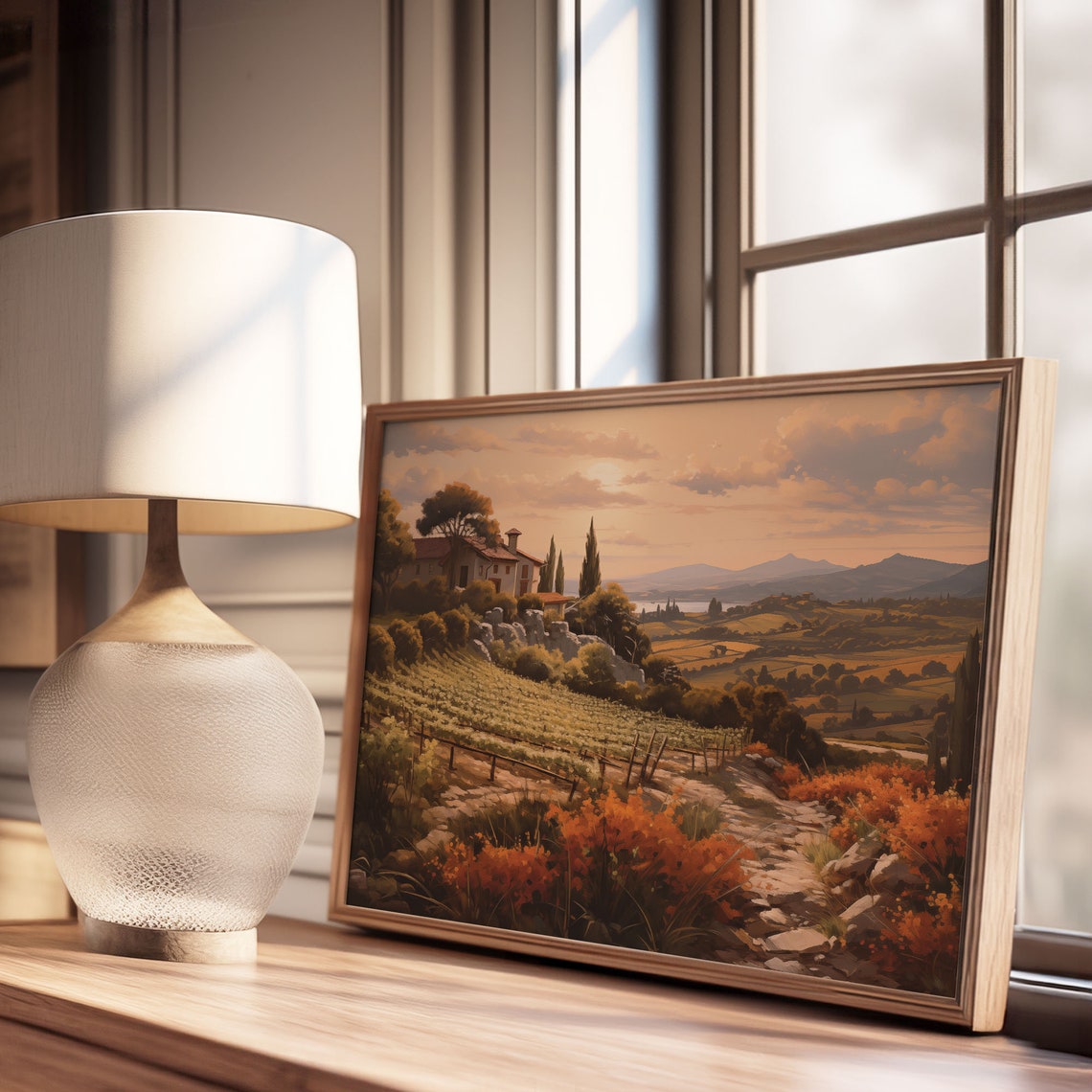 Tuscan Vineyard Sunset Golden Rolling Hills Farmhouse Poster - Image 3