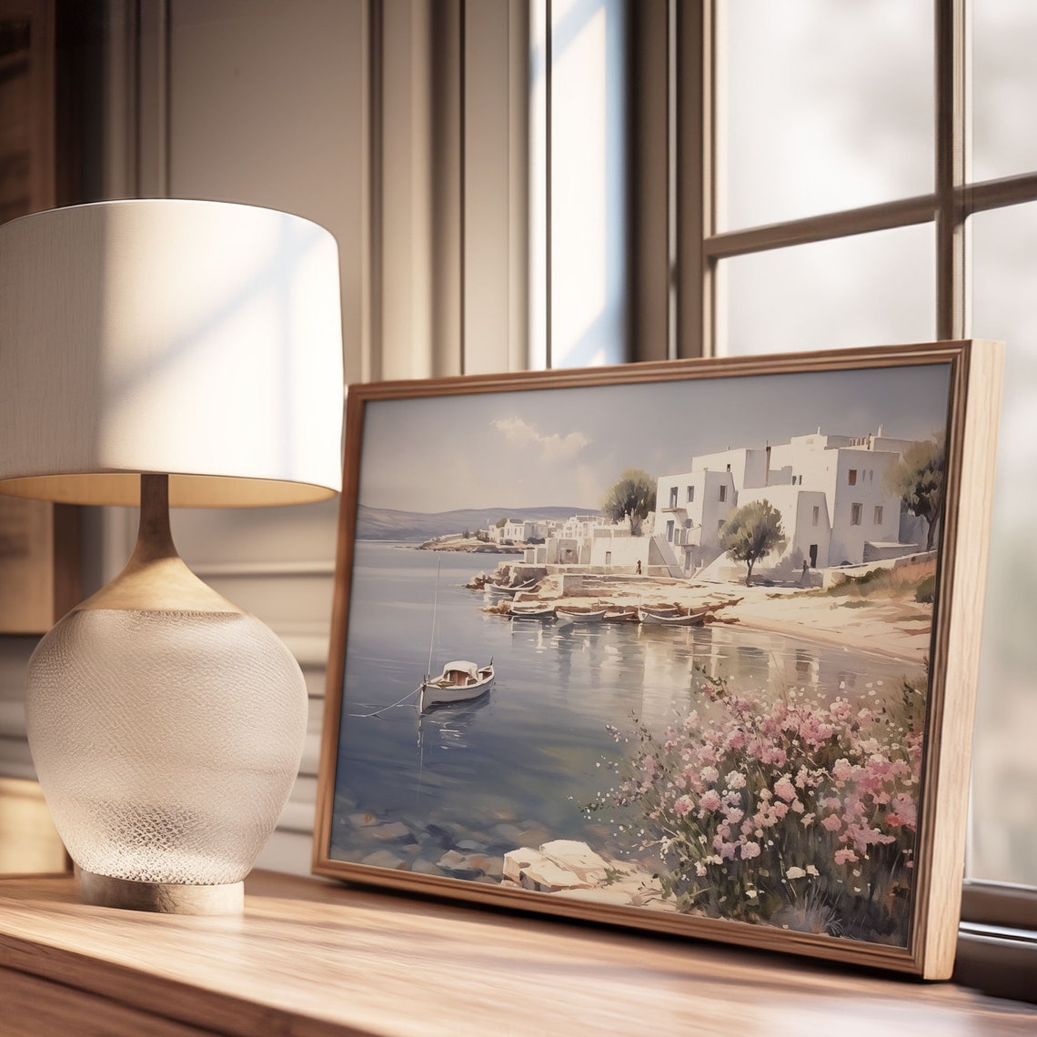 Seaside Fishing Village Harbor Boats White Houses Calm Water Poster - Image 3